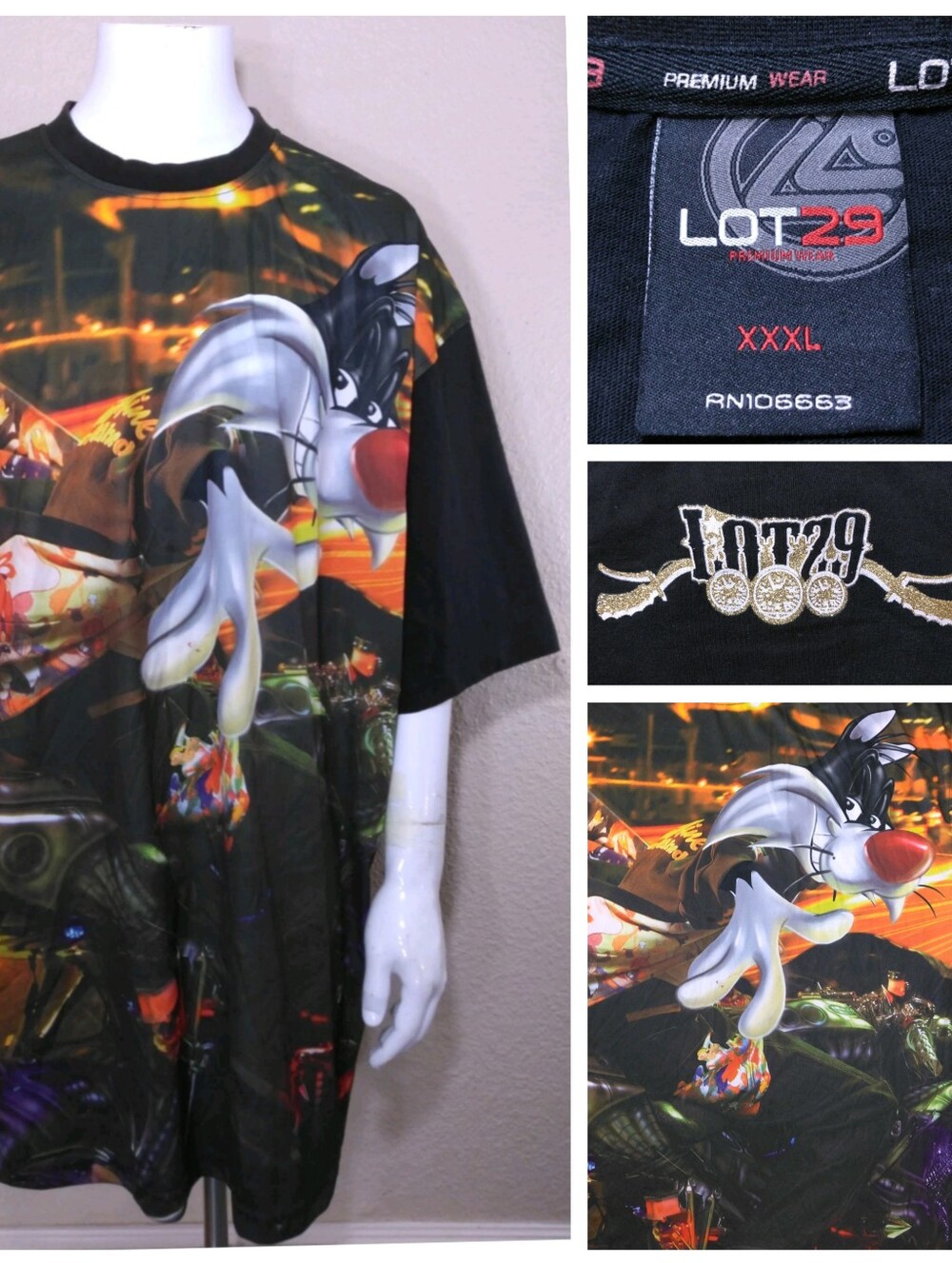 LOT 29 Premium Wear Vintage T-Shirt XXXL SYLVESTER CAT Graphic Tee Y2K 3XL AOP